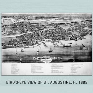 Vogelauge von Sankt Augustine, FL 1885 - 16x11 | Digitaler Download