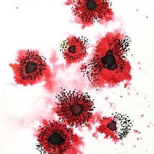 Carte de voeux vierge aquarelle peinte à la main de coquelicots rouges