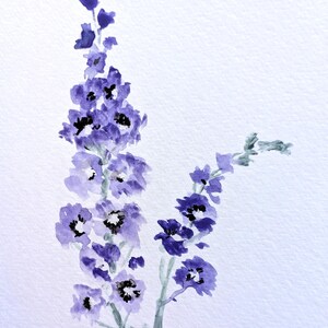 Hand Painted Watercolour Delphiniums Blank Greetings Card