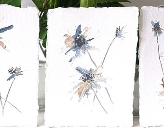 Ensemble de 3 fleurs grinçantes peintes à l’aquarelle prêtes pour l’encadrement