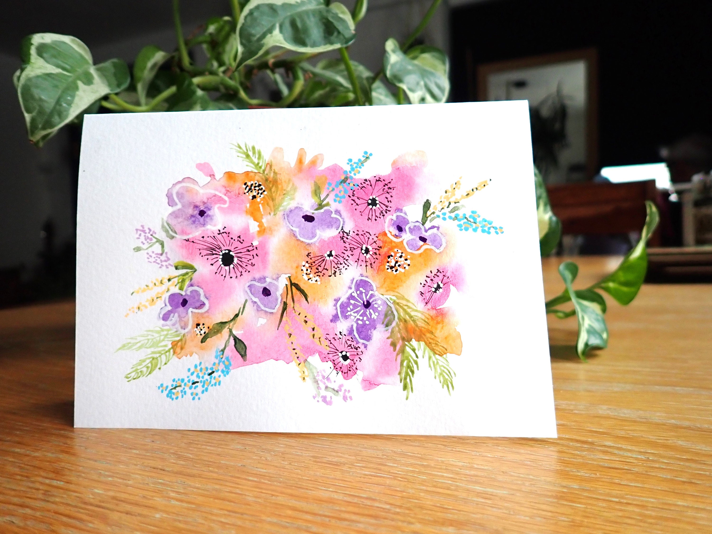 Hand Painted in Watercolours Pretty Floral Blank Greetings Card - Etsy UK
