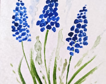 Hand Painted Watercolour Grape Hyacinth (Muscari) Blank Greetings Card