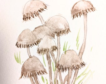 Joli champignon peint à la main à l'aquarelle, carte de voeux vierge