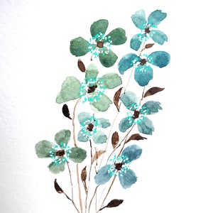 Carte de voeux vierge floral bleu aquarelle peinte à la main