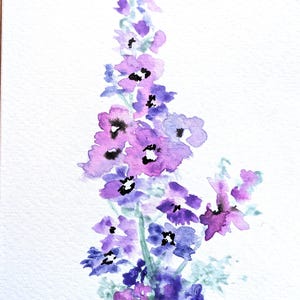 Pretty Delphinium Hand Painted in Watercolours Blank Greetings Card