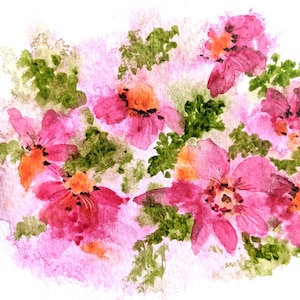 Jolie carte de voeux vierge florale rose peinte à la main à l'aquarelle