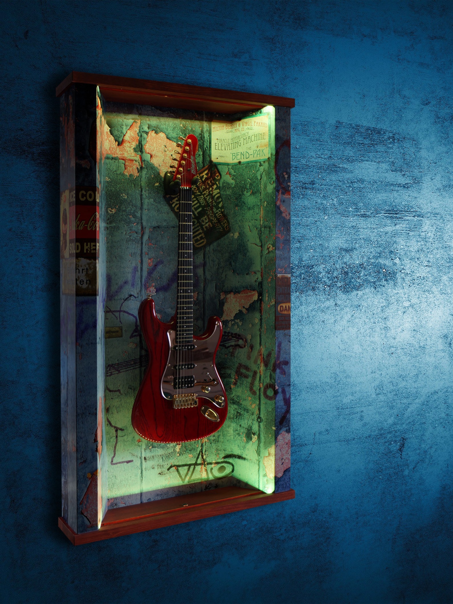 Guitar Display Case wall' Guitar Guitar Hanger RGB LED Lights for Gibson, Fender, Music