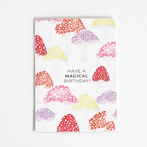 carte d'anniversaire champignon | aquarelle faite main | magique d'anniversaire | carte champignon magique | de voeux de joyeux anniversaire champignon |
