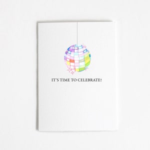 d'anniversaire de célébration de boule disco | aquarelle faite main | carte d'anniversaire géniale | carte de félicitations | carte géniale | carte groovy |