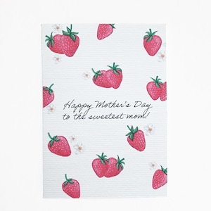 carte pour la fête des mères | peinte à la main aux fraises avec enveloppe | carte la plus douce pour maman | carte esthétique minimale | Maman | Carte mère