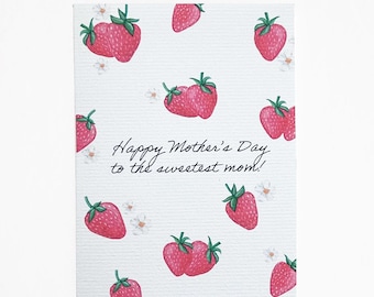 Carte de fête des mères aquarelle faite main aux fraises