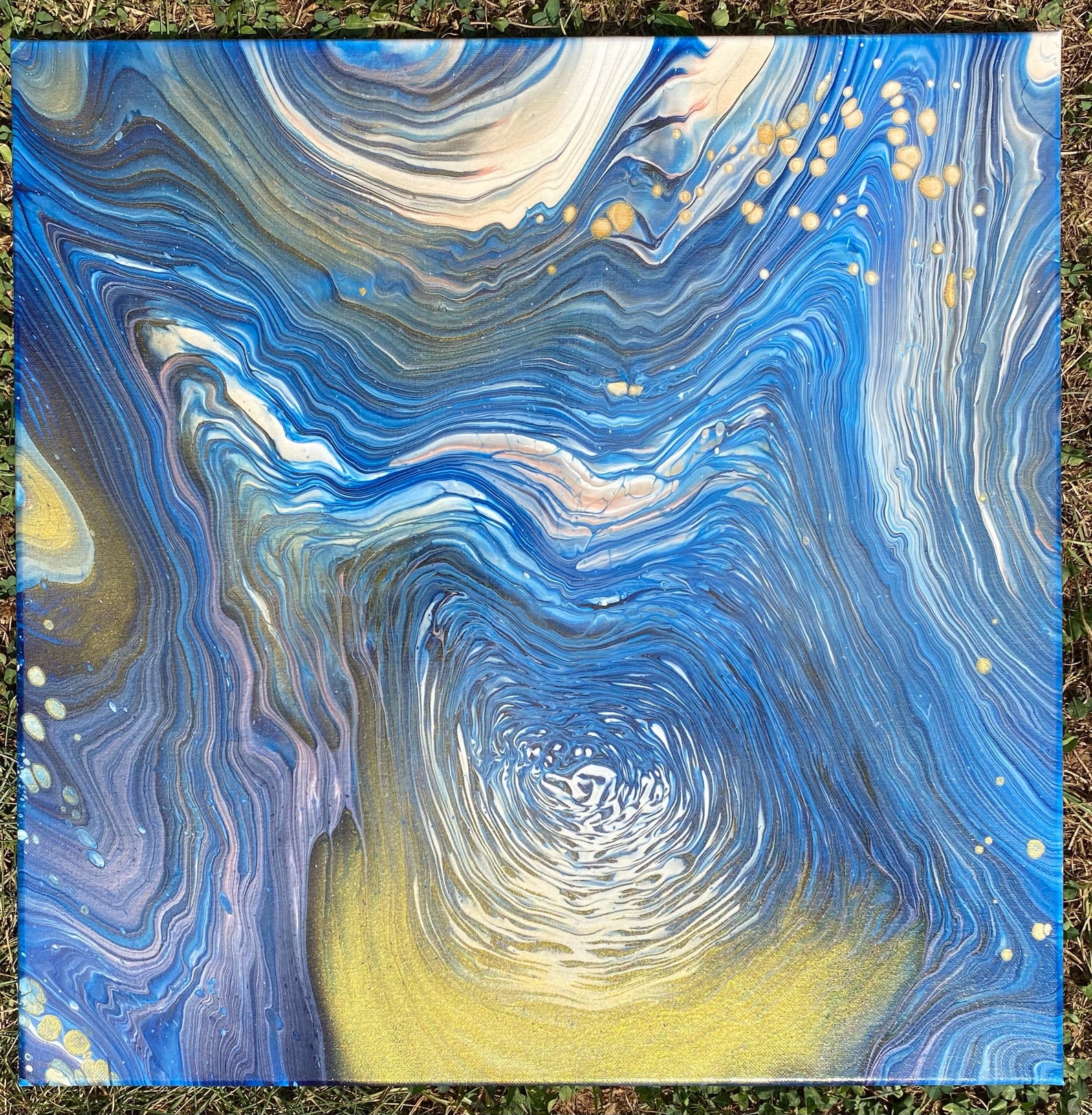 Original Abstract Blue Gold and White Acrylic Wall Art on Etsy