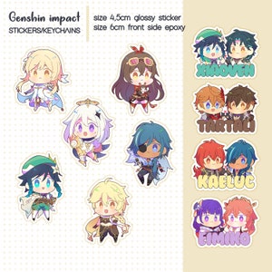Puede incluir: Un conjunto de 10 pegatinas de personajes de Genshin Impact. Las pegatinas son brillantes y miden 4,5 cm y 6 cm. Las pegatinas presentan personajes del juego, incluidos Xiaoven, Tartaglia, Kaeluc y Eimiko.
