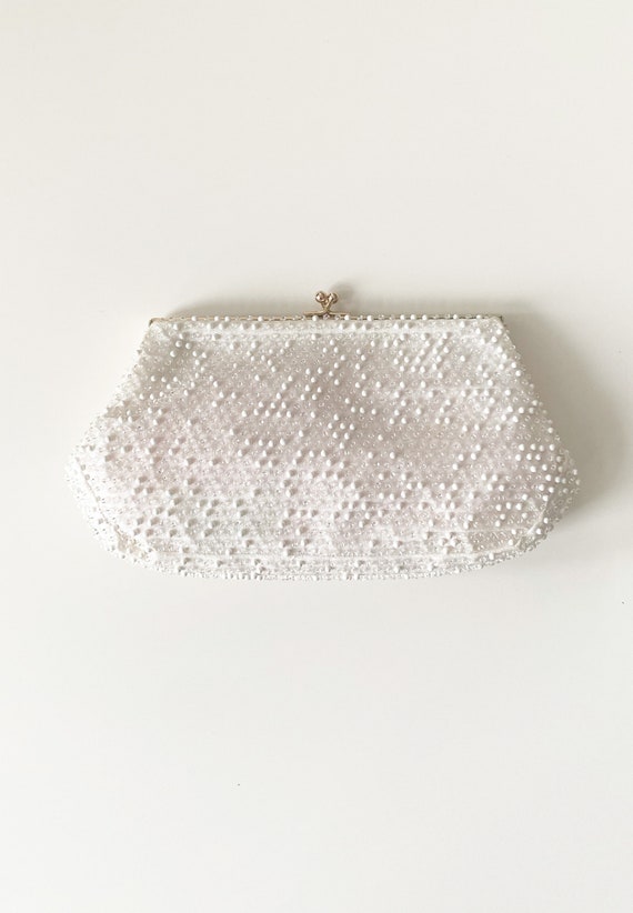 Vintage White Crystal Beaded Clutch