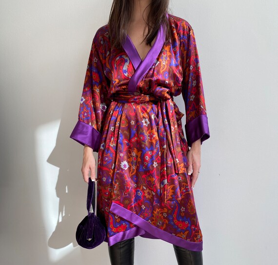 Vintage Yves Saint Laurent Paisley Silk Wrap Dress - image 1