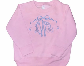 Geborduurd roze sweatshirt, striksweater, roze en blauw