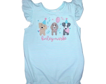 Pawty Girl, Puppy Birthday, Birthday Bubble, Embroidered Birthday Outfit