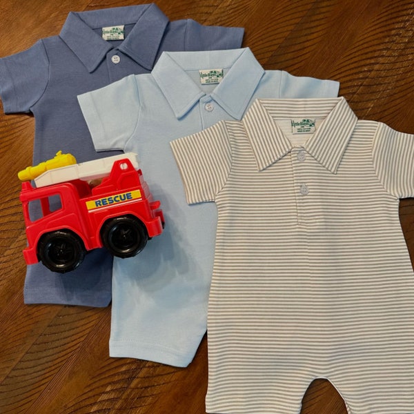 Boys Polo Romper Jon Jon, Shortall - All Cotton, Monogram