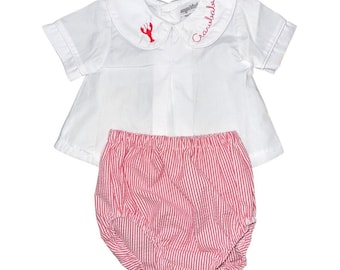 Ensemble de couches brodé Crawbaby, ensemble de couches brodé d'écrevisses, tenue classique, ensemble de couches, tenue de bébé du sud