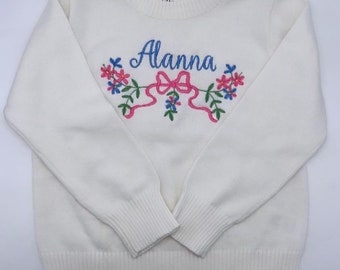 Embroidered Monogram Bow Sweater