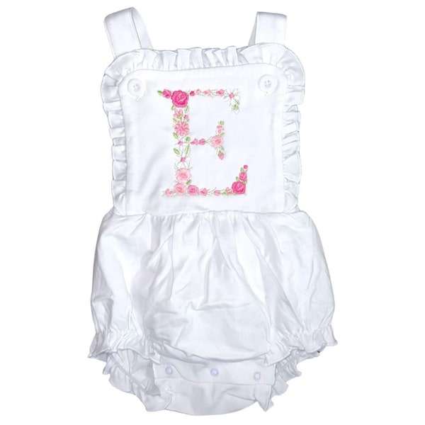 Shades of Pink Embroidered Monogram Floral Sunsuit