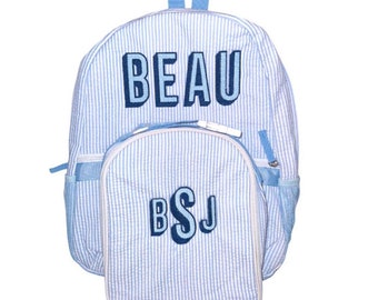 Embroidered Seersucker Full-Sized Backpack& Lunchbag combo