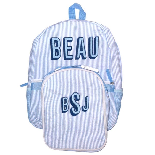 Embroidered Seersucker Full-Sized Backpack& Lunchbag combo