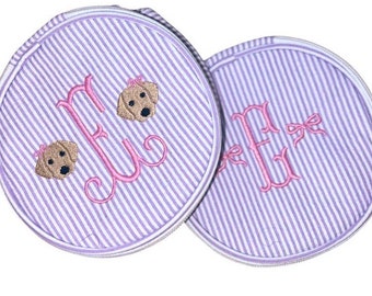 Seersucker Jewelry Rounds 6’, Embroidered Circle pouch