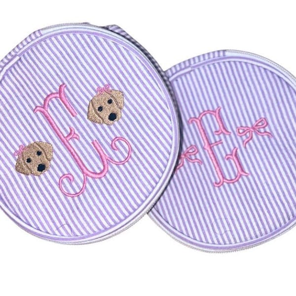 Seersucker Jewelry Rounds 6’, Embroidered Circle pouch