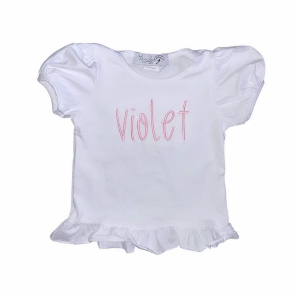 Girl Ruffle embroidered shirt , basic name shirt, girls monogram shirt