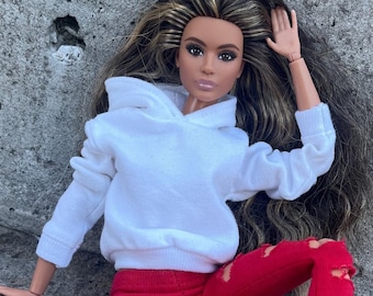 basic hoodie for 12 inch doll, long-sleeve sweatshirt in 1:6 scale, photo sessions miniatures, gift for sister