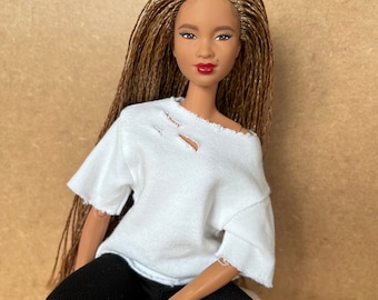 oversize top for 11.5 inch doll, classic t-shirt in 1:6 scale, realistic rock outfit, gift for her