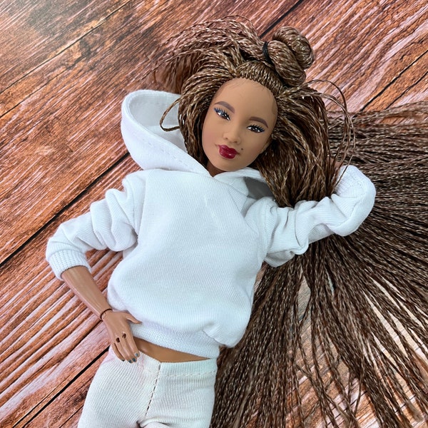 basic hoodie for 12 inch doll, long-sleeve sweatshirt in 1:6 scale, photo sessions miniatures, gift for sister
