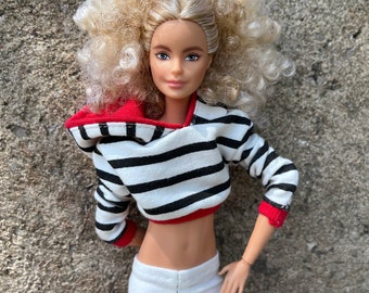 stripped sweatshirt in 1 :6 scale, short black&white Doll hoodie, 12 inch miniatures for diorama, photo session props