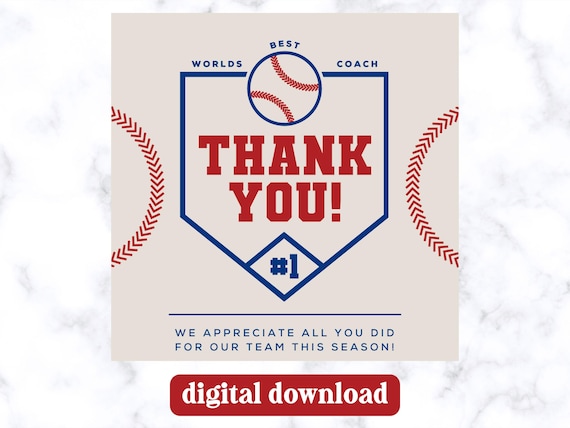 Baseball Coach Gift Tag • Printable Coach Thank You Tag • End of Season Gift • Coach Appreciation • Instant Download PDF