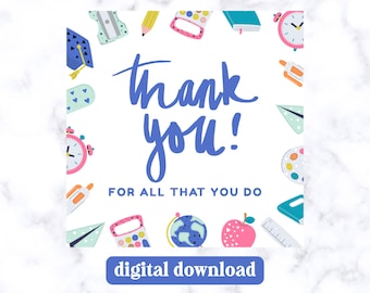 Thank You for All That You Do Teacher Tag • Printable Appreciation Tag • End of Year Gift for Teacher • Digital Gift Tag Download