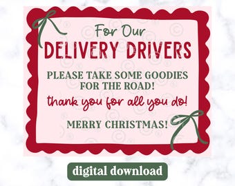 Holiday Delivery Driver Thank You Sign, Printable Sign, Christmas Porch Snack Sign, FedEx UPS Amazon USPS, Instant Download, Treats Sign
