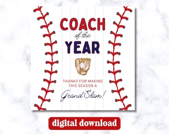Etichetta regalo allenatore di baseball stampabile • Etichetta di ringraziamento allenatore dell'anno • Etichetta sportiva di fine stagione in PDF • Etichetta regalo digitale per baseball