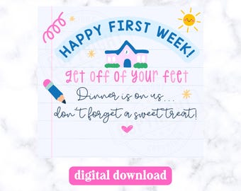 Back to School Teacher Gift Tag Printable, Dinner Is On Us, First Week Gift Tag, Digital Download PDF, Printable Tag, Gift Card Tag Dinner