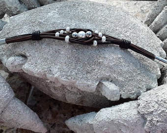 Leather and Pearl multi strand bracelet