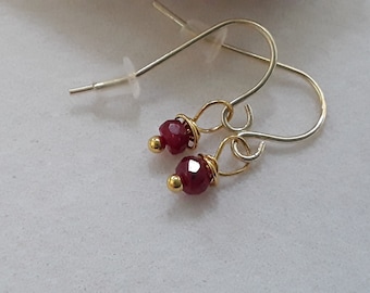 Petite Ruby Earrings: 14k Gold Filled, Minimalist Dangle