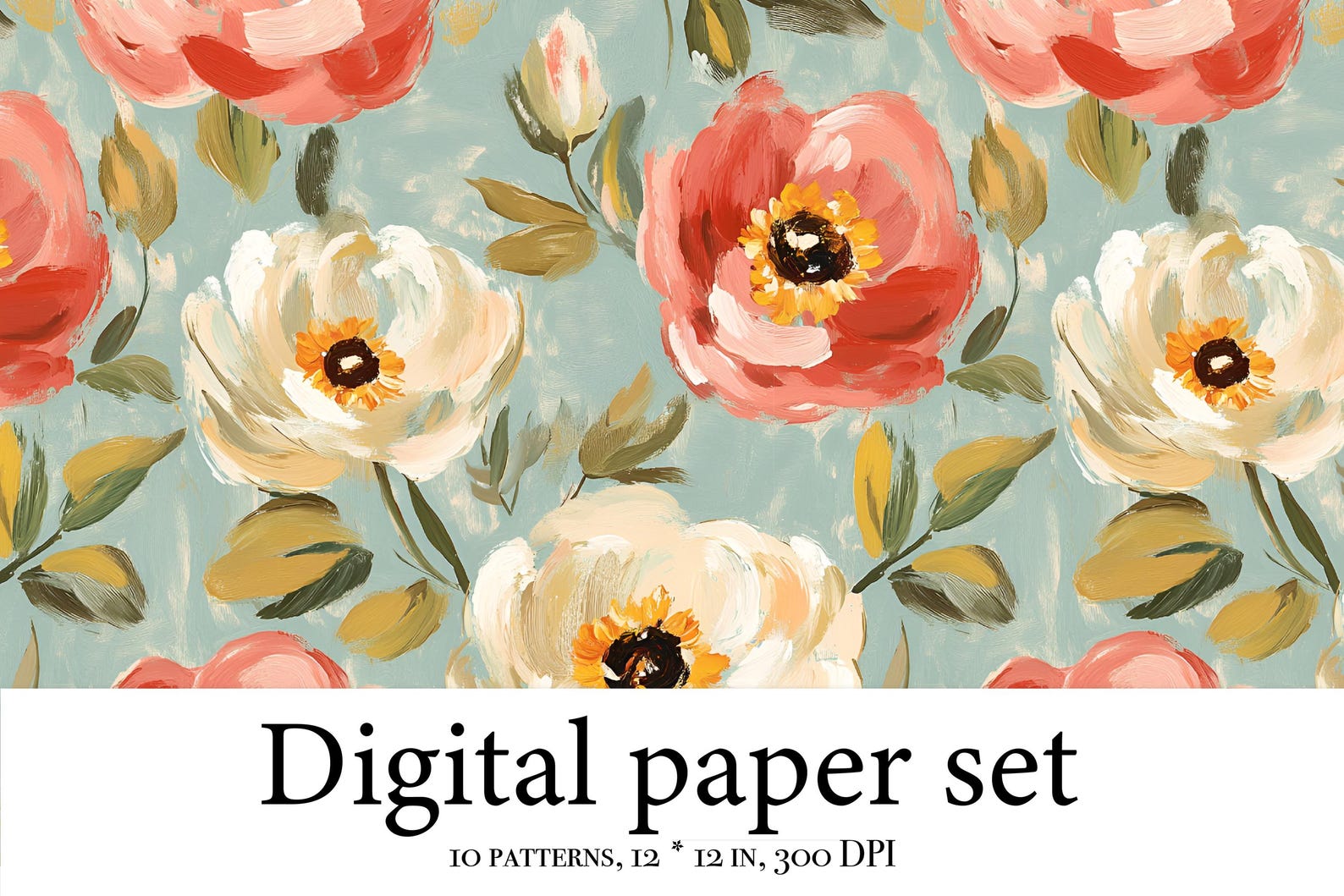 Vintage Floral Seamless Patterns Bundle – Hand-painted Peony Rose ...