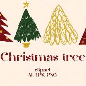 Weihnachtsbaum Clipart, handgezeichnete Weihnachtsbäume, Weihnachtsbaum Illustration Clipart für Kartendesign und Social Media