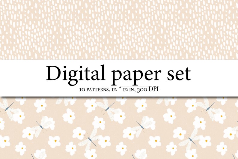 Boho Digital Paper Set - Boho Print - Pastel Flowers Seamless Pattern ...