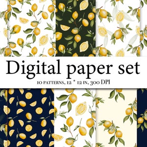 Clipart motif citron pour tissu - Papier numérique sans couture aquarelle citron - Papier de scrapbooking - Aquarelle 009