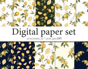 Pattern clipart with lemon seamless pattern for fabric -Watercolor lemon seamless digital paper - Scrapbook paper -Watercolor 009