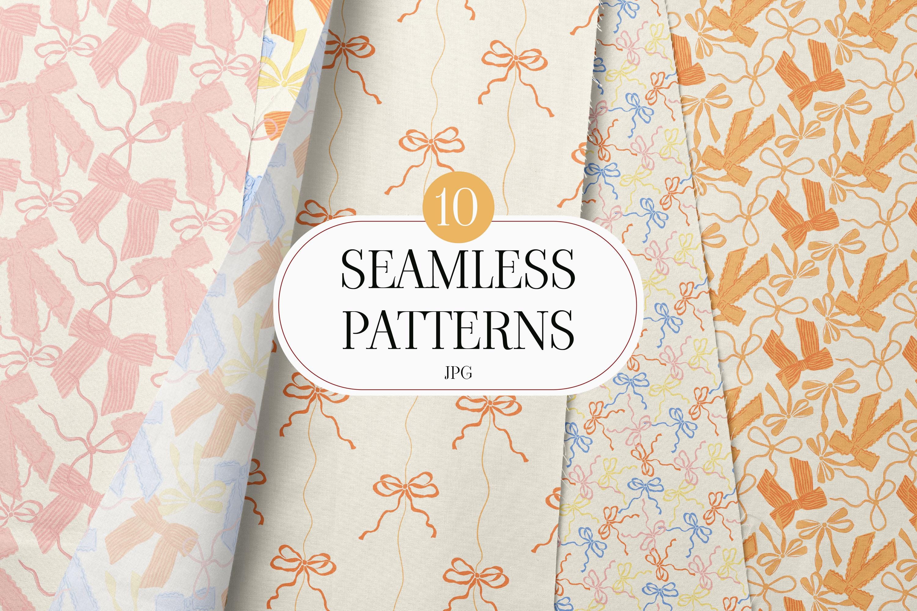 Coquette Bow Seamless Pattern Bundle, Pastel Ribbon Digital Paper Pack ...