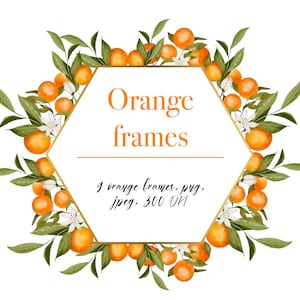Watercolor orange digital frame set - Watercolor clipart - Watercolor botanical -Watercolor Arrangement -Orange clipart - Citrus frame