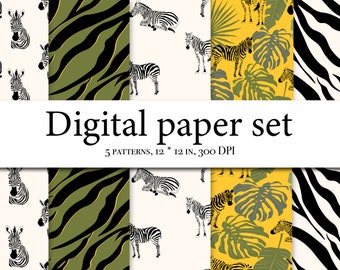 Zebra Digital Papers - Zebra Seamless Pattern - Scrapbook Paper  - Jungle Designer Paper - Background - Planner Supplies Download