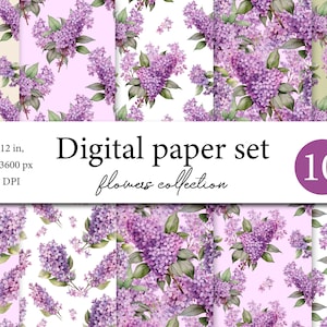 Digital Seamless Watercolor Lilac Floral Patterns, Delicate Flower Designs for DIY Crafts, Invitations & Backgrounds, Instant Download 006